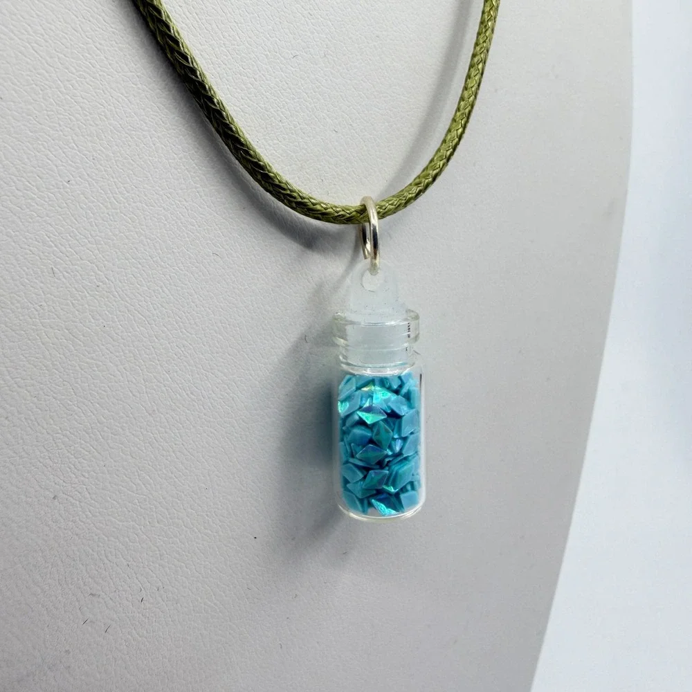 Whimsical Blue Tiny Bottle Pendant Necklace Celestial Boho Layering Gift Charm